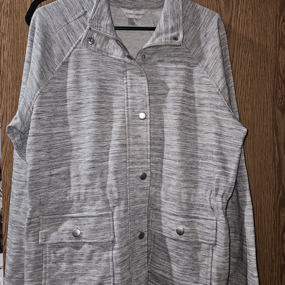 Christopher & Banks Striped Gray Utility Jacket